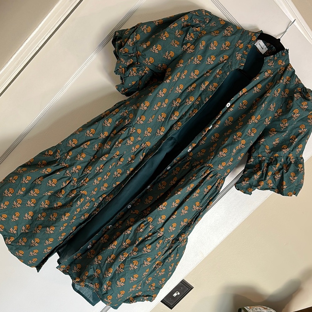 AUREUM Teal and Orange Floral Ruffle Dress